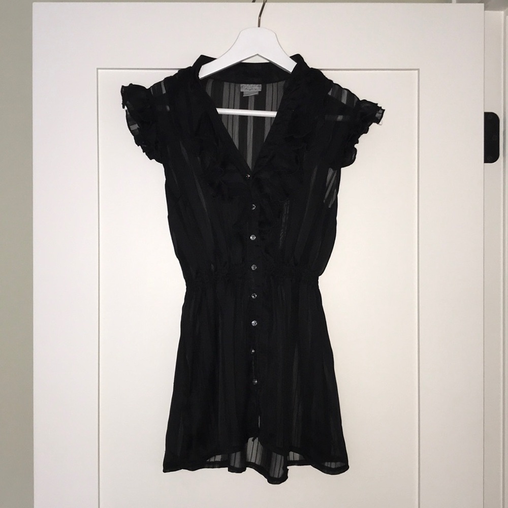 day trip | sheer ruffled black top